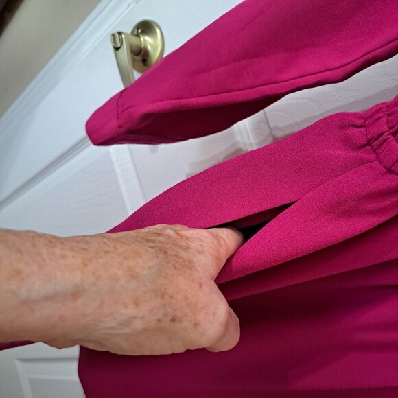 Apt 9 Women's 10 Magenta Long Sleeve Button Up Elastic Waist Dress Business - Picture 8 of 10